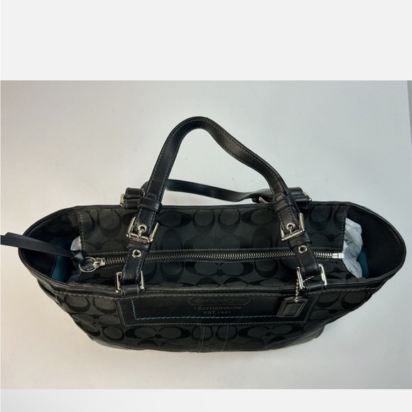 Coach Leatherware 2005 Vintage Signature Jacquard Black Handbag Teal Stitching - Picture 10 of 16
